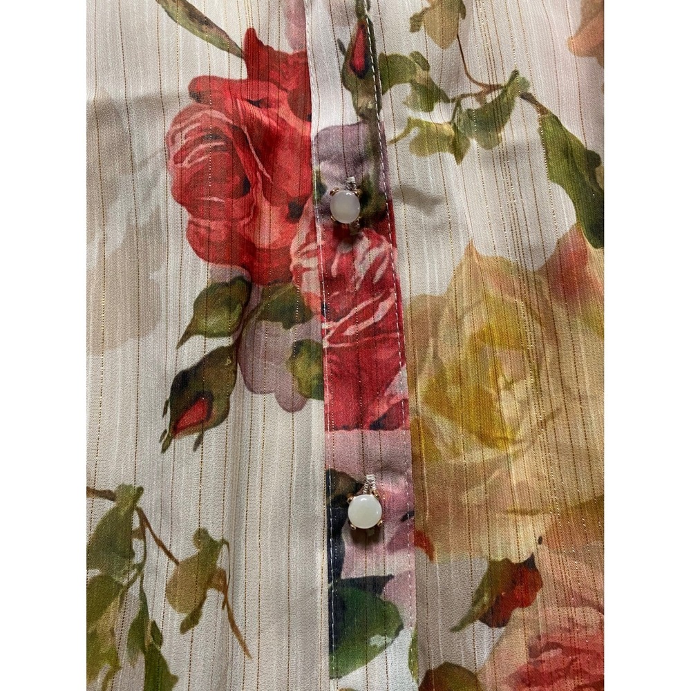 Hope Springs Rose Floral Blouse Metallic Stripe Button Front XL NWT - Picture 4 of 7